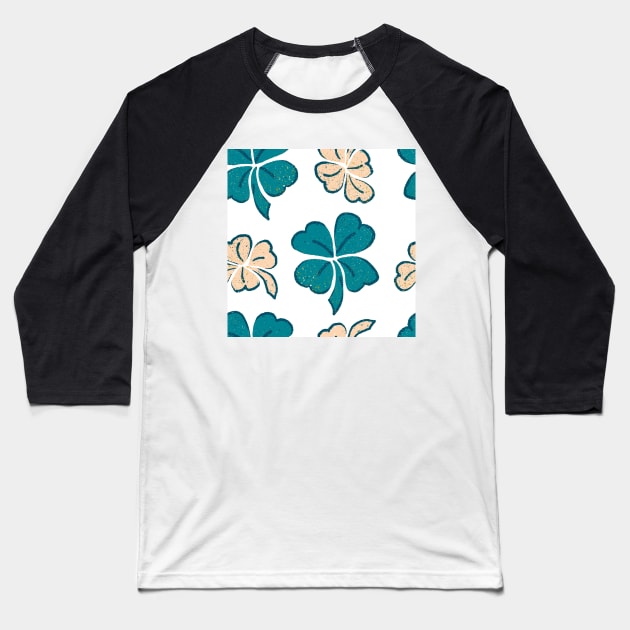 Green Lucky Clover Shamrock Pattern Baseball T-Shirt by OneLook